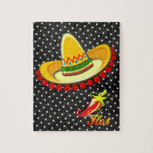 Puzzles White Black Polkadot Sombrero Peppers