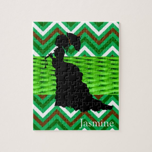 Puzzles White Green Black Chevron Woman (Vertical)