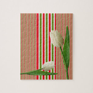 Puzzles White Tulips Red and White Stripes