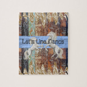 Puzzles Wood White Horse Let's Line Dance