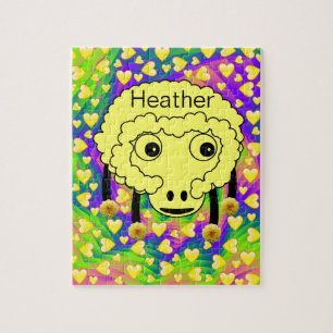 Puzzles Yellow Sheep Yellow Hearts Floral