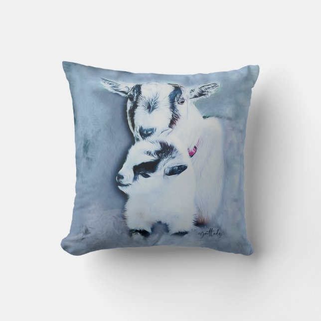 Pygmy Goat Lovers  Portrait of Mum and Baby Cushion (Front)