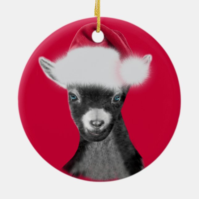 Pygmy Goat Santa Hat Christmas Ornament (Back)