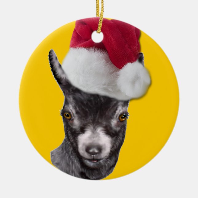 Pygmy Goat Santa Hat Christmas Ornament (Front)