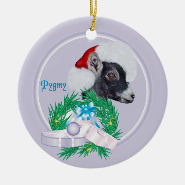 Pygmy Goat Santa Wreath Holiday Ornament (Front)