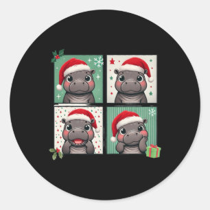 Pygmy Hippo Meme Santa Claus Hat Photobooth Funny Classic Round Sticker