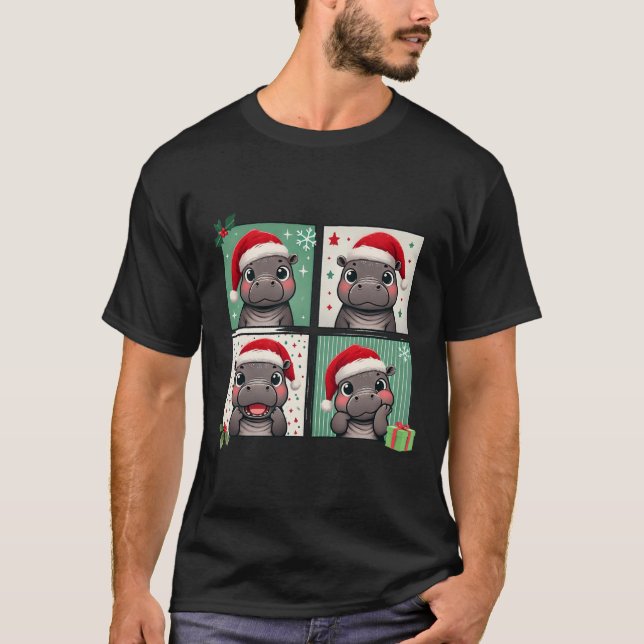 Pygmy Hippo Meme Santa Claus Hat Photobooth Funny  T-Shirt (Front)