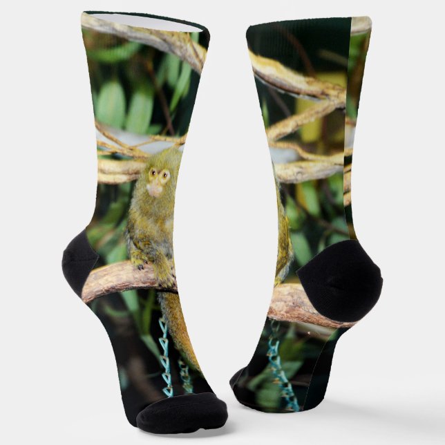 Pygmy Marmoset Sitting On Branch, Crew Socks (Angled)