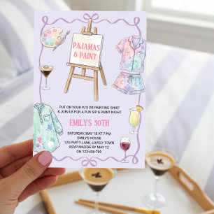 Pyjamas and Paint Girls Night Birthday Party Invitation