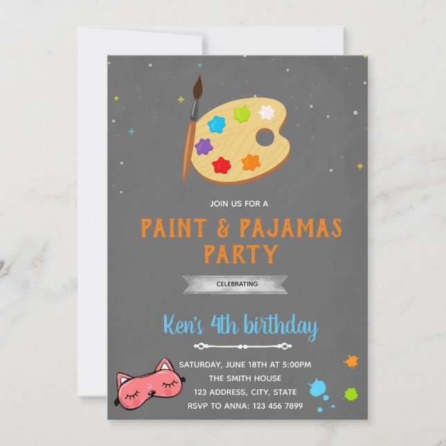 Pyjamas and painting birthday Invitation (Front)