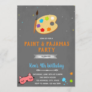 Pyjamas and painting birthday Invitation
