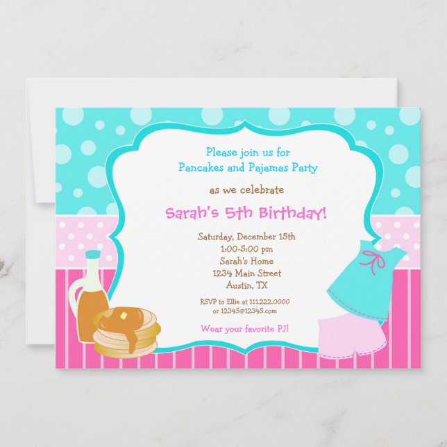 Pyjamas and pancake Birthday invitations (Front)