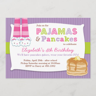 Pyjamas and Pancakes Birthday Party Sleepover Invitation