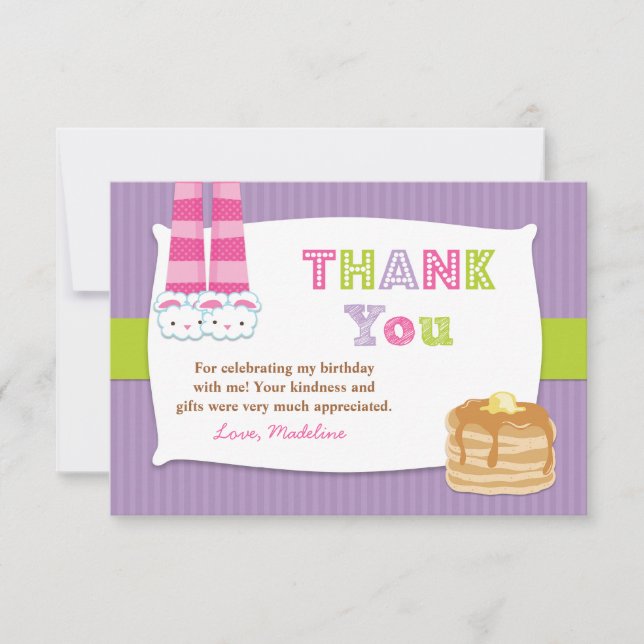 Pyjamas and Pancakes Birthday Party Thank You Card (Front)