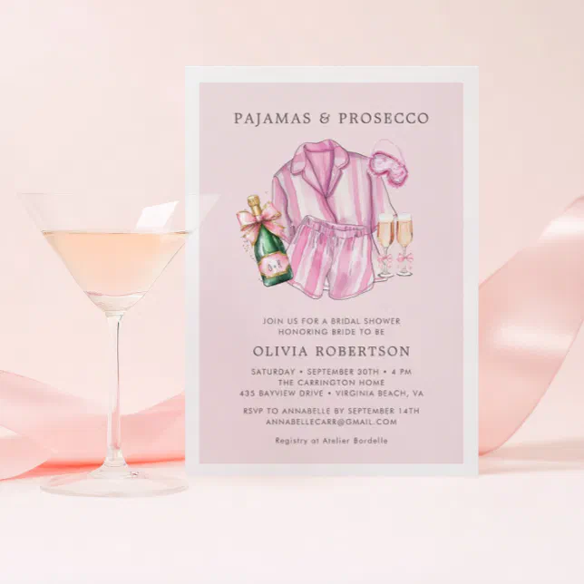 Pyjamas and Prosecco Bridal Shower Invitation | Zazzle