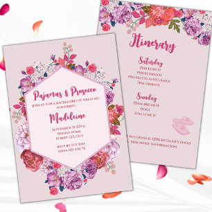 Pyjamas And Prosecco Floral Bachelorette Weekend Invitation