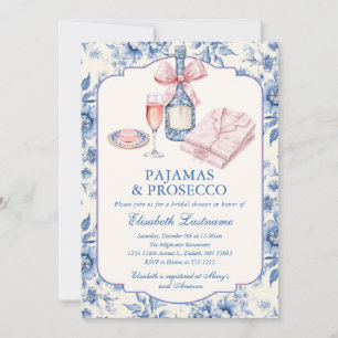 Pyjamas and Prosecco Pink Bow Bridal Shower Invitation
