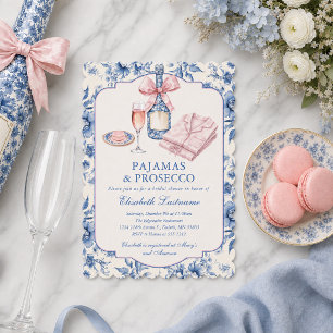 Pyjamas and Prosecco Pink Bow Bridal Shower Invitation