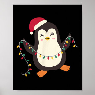 Pyjamas Cute Penguins Xmas Santa Lights Christmas  Poster