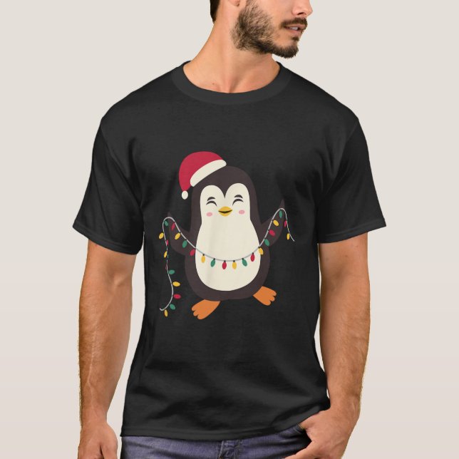 Pyjamas Cute Penguins Xmas Santa Lights Christmas  T-Shirt (Front)
