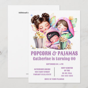 Pyjamas popcorn girls sleepover party invitation