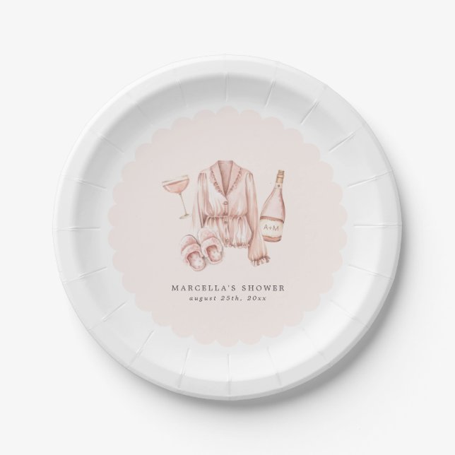 Pyjamas & Prosecco Bridal Shower Bachelorette Paper Plate (Front)