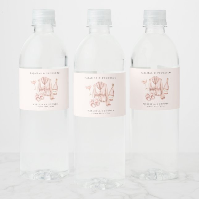 Pyjamas & Prosecco Bridal Shower Bachelorette Water Bottle Label (Bottles)