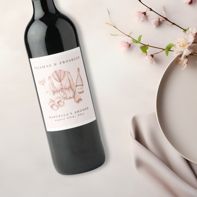 Pyjamas & Prosecco Bridal Shower Bachelorette Wine Label (Creator Uploaded)