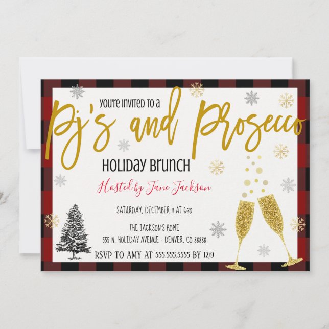 Pyjamas & Prosecco Christmas Party Invitation (Front)