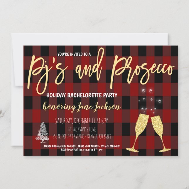 Pyjamas & Prosecco Holiday Bachelorette Invitation (Front)