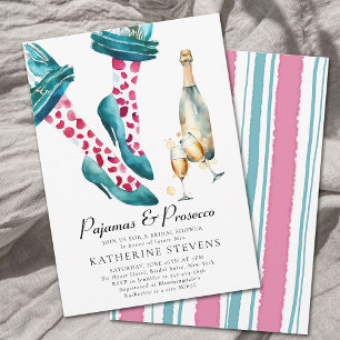 Pyjamas Prosecco Lingerie Party Pink Bridal Shower Invitation