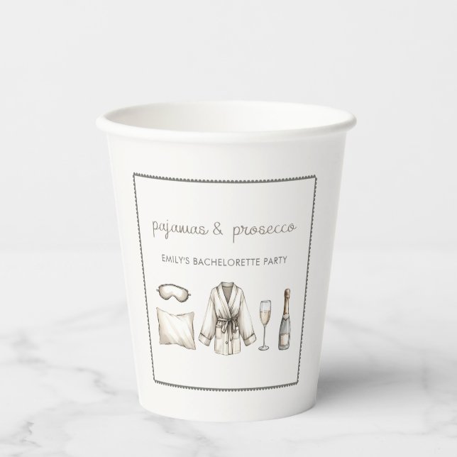Pyjamas & Prosecco Personalised Bachelorette Party Paper Cups (Front)