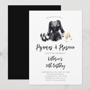 Pyjamas Prosecco PJ Party Black Chic 30th Birthday Invitation