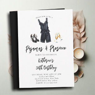 Pyjamas Prosecco PJ Party Black Chic 30th Birthday Invitation