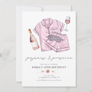 Pyjamas Prosecco PJ Party Blush Pink 30th Birthday Invitation
