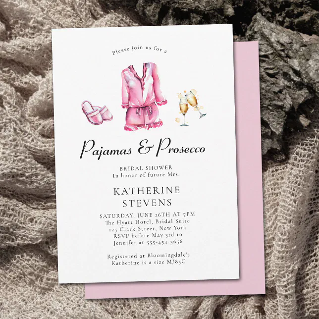 Pyjamas Prosecco PJ Party Lingerie Bridal Shower Invitation | Zazzle