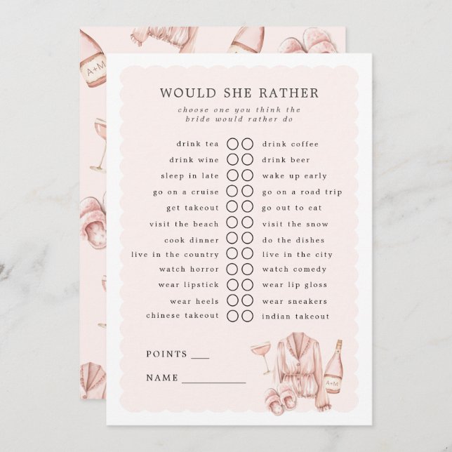 Pyjamas & Prosecco Would She Rather Game Invitation (Front/Back)