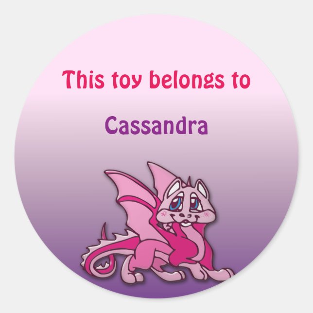 Pynky the dragon classic round sticker (Front)