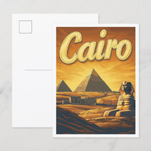 Pyramid Cairo Egypt Vintage Travel Illustration Postcard