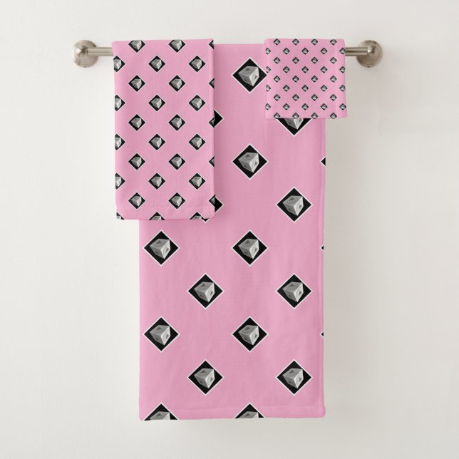 Pyramid Cube Repeat Pastel Pink   Bath Towel Set (Insitu)