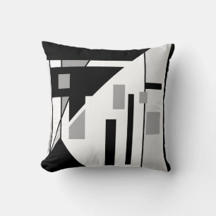 Pyramid-like Black White Grey Geometric Abstract Cushion