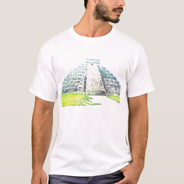 Pyramid Of Chichen Itza Watercolor Design T-Shirt (Front)