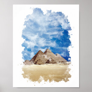 Pyramid of Giza Egypt Watercolor Art Poster