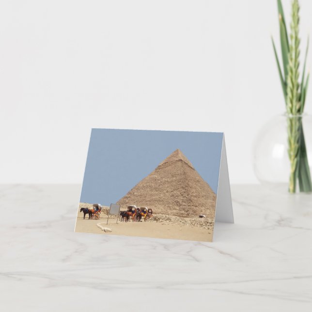 Pyramid of Khafre and a string of chariots  Holiday Card (Front)