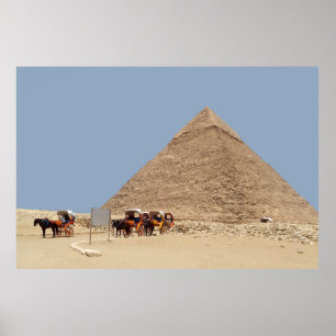 Pyramid of Khafre and a string of chariots Poster