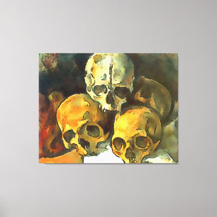 Pyramid of Skulls Black Outline Art After Cezanne Canvas Print