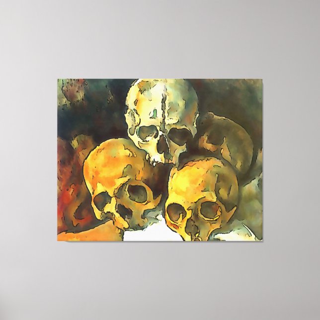 Pyramid of Skulls Black Outline Art After Cezanne Canvas Print (Front)