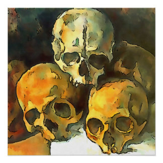 Pyramid of Skulls Black Outline Art After Cezanne Poster