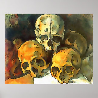 Pyramid of Skulls Black Outline Art After Cezanne Poster