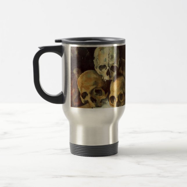 Pyramid of Skulls Vintage Halloween Travel Mug (Left)